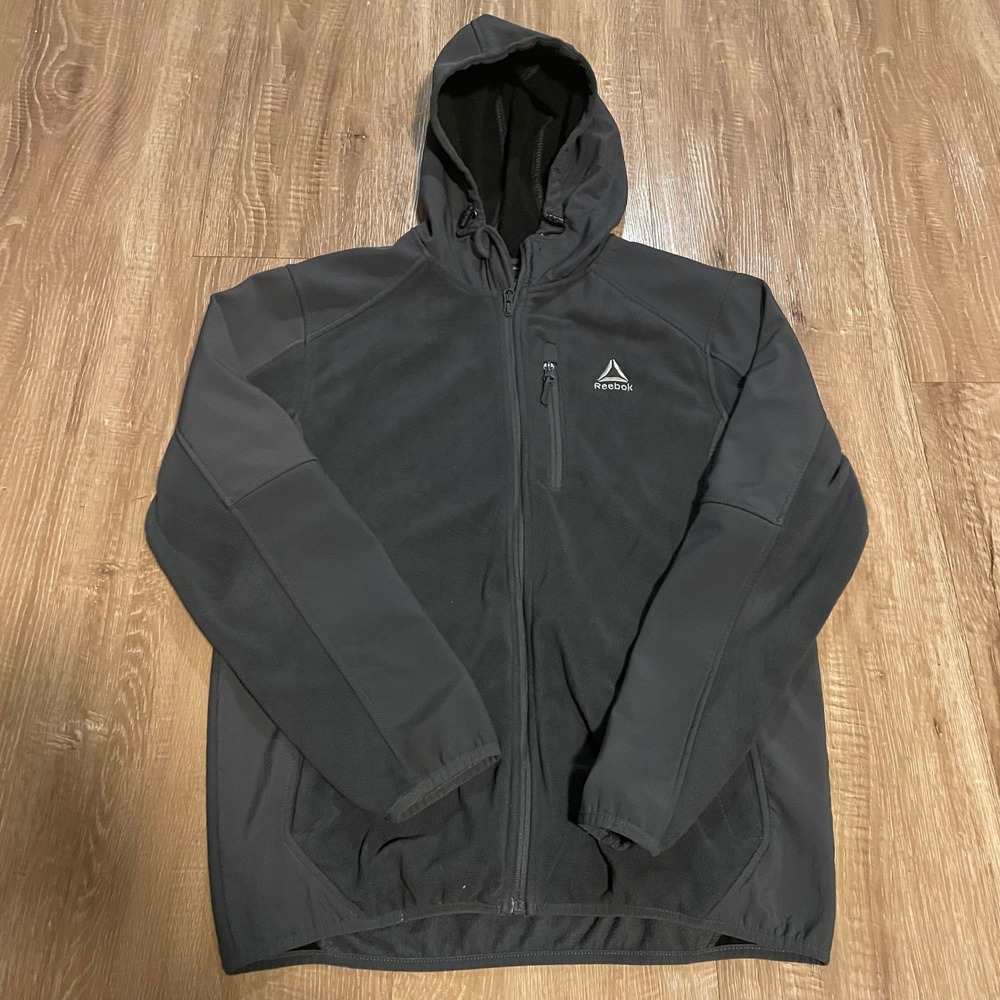 Reebok Mens Full Zip Hoodie Jacket M Gray Polyester Fleece Softshell OARZM01C